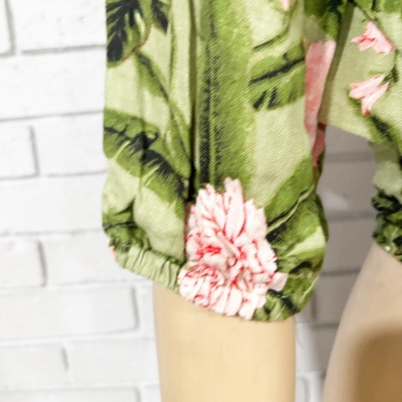 Agua Bendita Women's Large Peony Print Tie Wrap Top Dark Olive/Blush - Picture 8 of 10